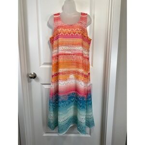 Cloth & Portrait Rainbow Ombre Eyelet Lace Sleeveless Midi Shift Dress Large l